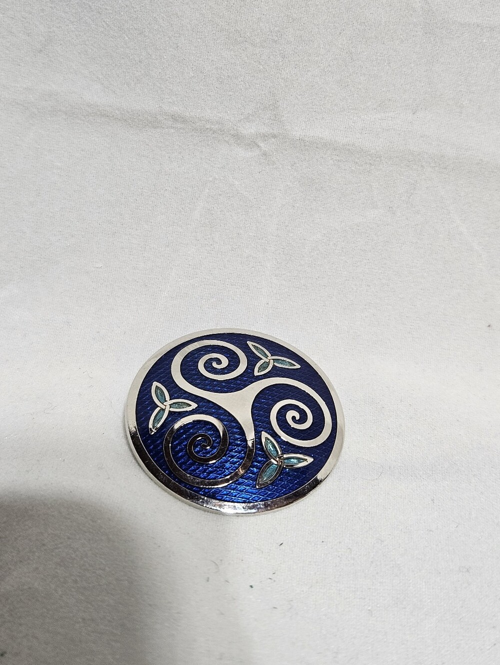 Sea Gems Celtic Lands Blue Enamel Triskele & Trinity Knot Brooch Vintage